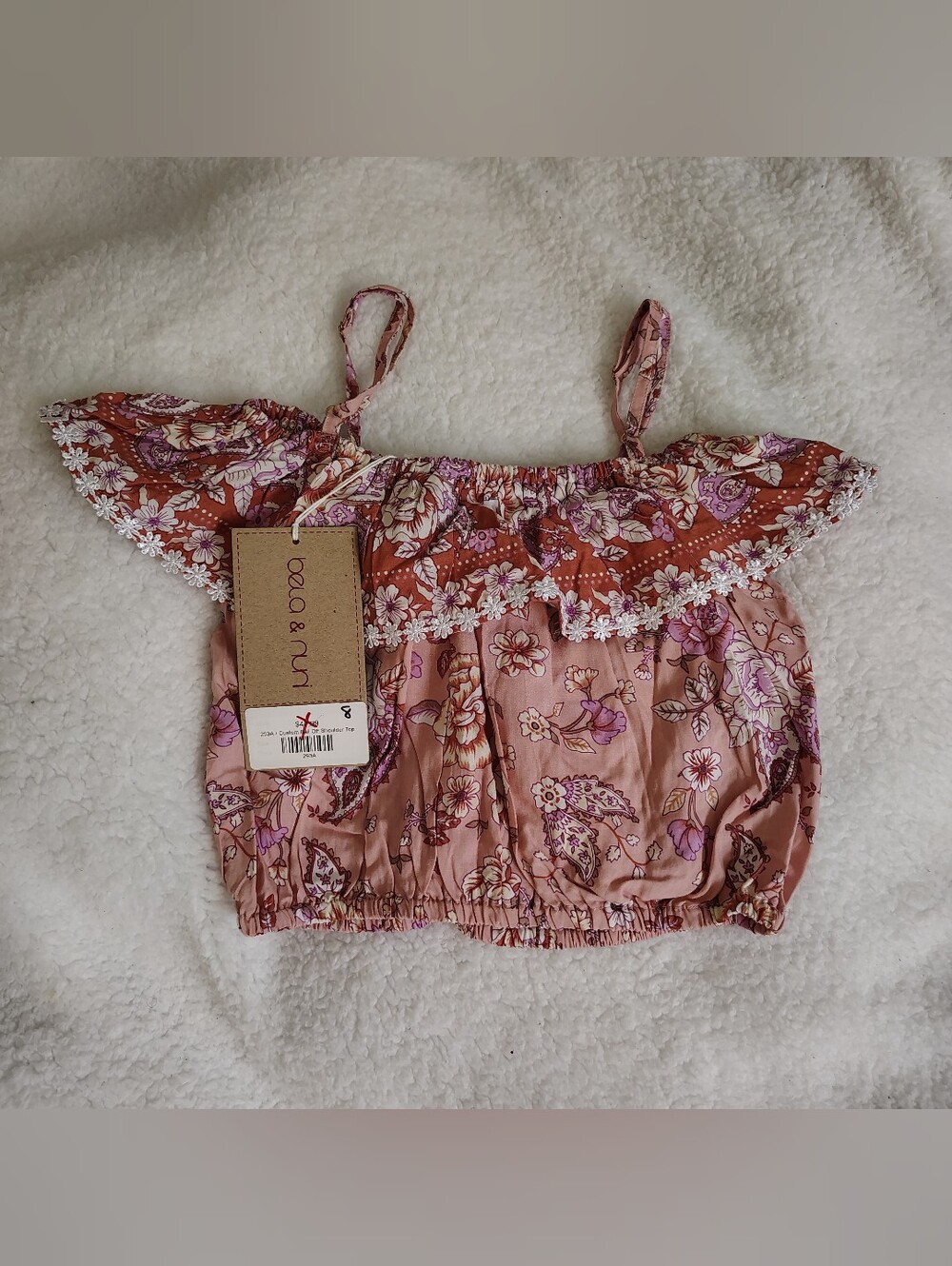 NWT Bela & Nuni Girls Pink Floral Off-Shoulder Crop Top Size 8y